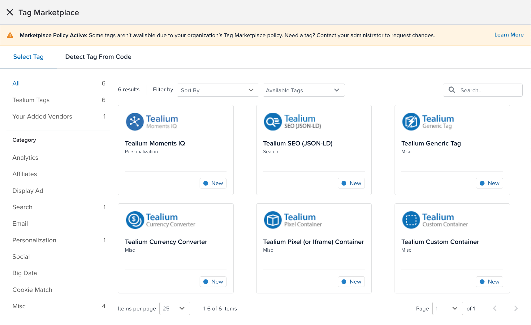 Manage Tag Marketplace Policy