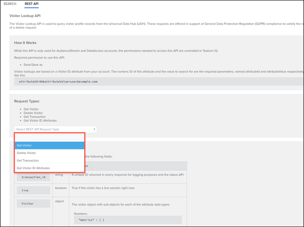 Select REST API Request Type Select REST API Request Type
